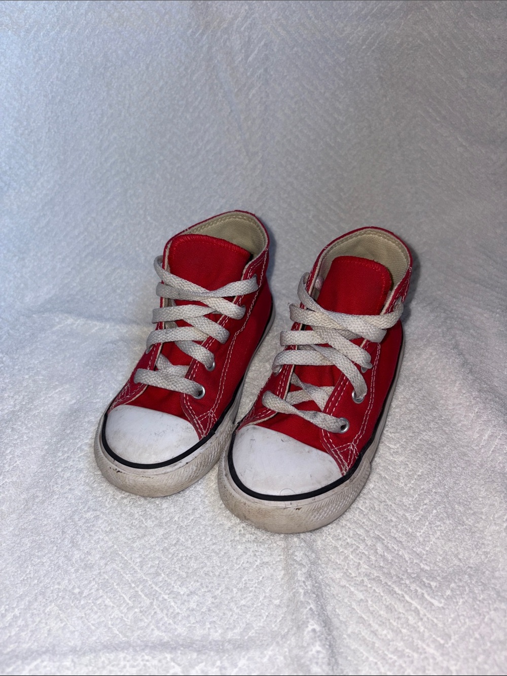 Red Canvas High-Top Kids Sneakers with White Laces